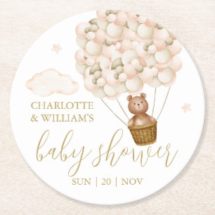 Posavasos Redondo De Papel Globos de oro de osito para baby shower de niña