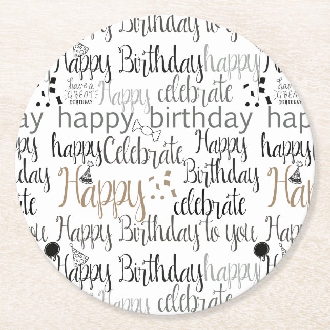Posavasos Redondo De Papel Globos divertidos felices cumpleaños (Anverso)