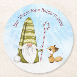 Posavasos Redondo De Papel Gnome y Fox son los mejores deseos de feliz Person