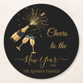 Posavasos Redondo De Papel Gold Champagne Cheers New Year