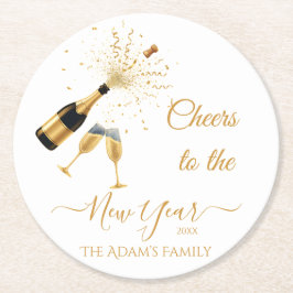 Posavasos Redondo De Papel Gold Champagne Cheers New Year
