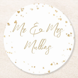 Posavasos Redondo De Papel Gold Heart Wedding Coaster