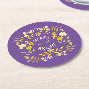 Posavasos Redondo De Papel GOLDEN MERRY Y BRIGHT personalizado