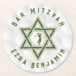 Posavasos Redondo De Papel Golf Golf Tema Bar Golf Mitzvah<br><div class="desc">Mostrador de papel con temática de golf Bar Mitzvah con fondo de baloncesto y acentos de hierba verde. Esta montaña de papel Mitzvah del bar de golf es elegante y moderna. Esta montaña de papel decorada con la temática del golf Bar Mitzvah presenta un sutil fondo de bola de oro...</div>