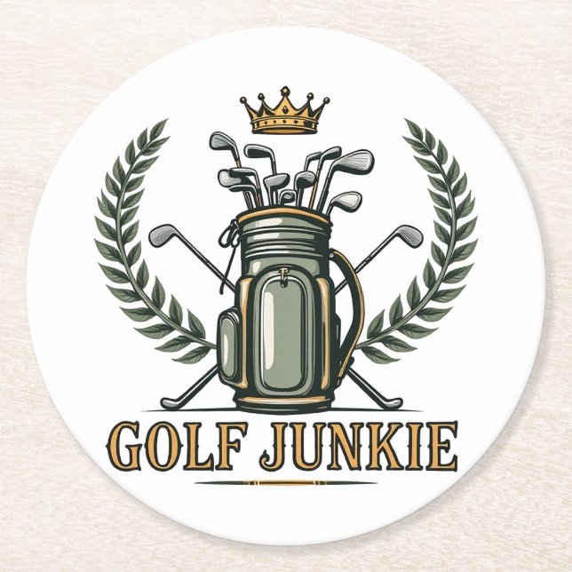 Posavasos Redondo De Papel Golf Junkie Sports Lover (Anverso)