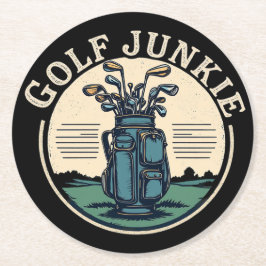 Posavasos Redondo De Papel Golf Junkie Vintage Golf Bag Design