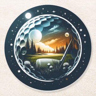 Posavasos Redondo De Papel Golf Under the Stars and Sun