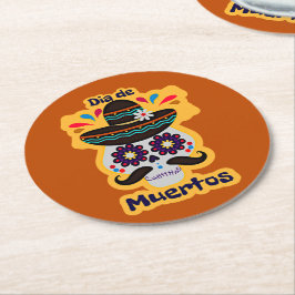 Posavasos Redondo De Papel Gorra de cráneo muerto Flores familia niños