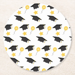 Posavasos Redondo De Papel Gorra de graduación Patrón de globos amarillo negr
