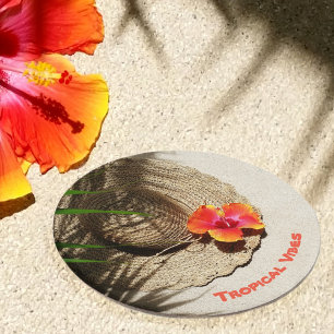 Posavasos Redondo De Papel Gorra de sol de vibraciones tropicales
