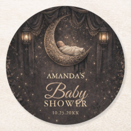 Posavasos Redondo De Papel Gothic Crescent Moon Stars Baby Shower