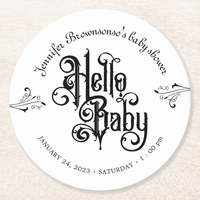 Posavasos Redondo De Papel Gothic Dark Hello Baby  (Anverso)