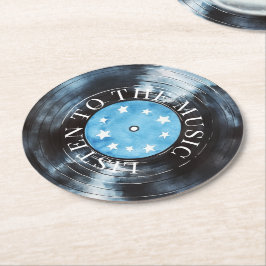 Posavasos Redondo De Papel Grabación de música negra azul de agua