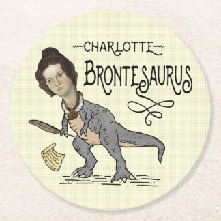 Posavasos Redondo De Papel Gracioso Charlotte Bronte Saurus Lector de Libros