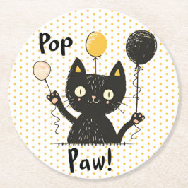Posavasos Redondo De Papel Gracioso gato negro con globos-cumpleaños