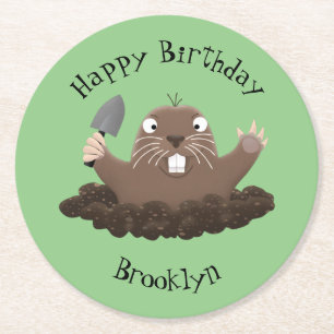 Posavasos Redondo De Papel Gracioso gopher digging personalizado ilustracion