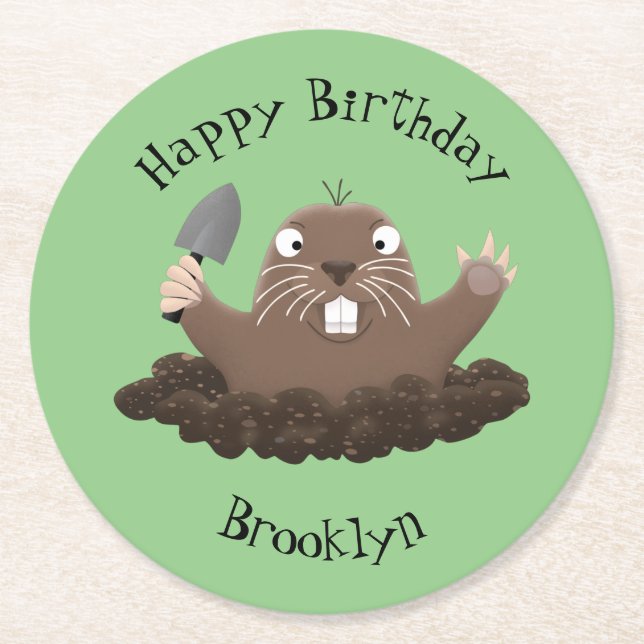 Posavasos Redondo De Papel Gracioso gopher digging personalizado ilustracion (Anverso)