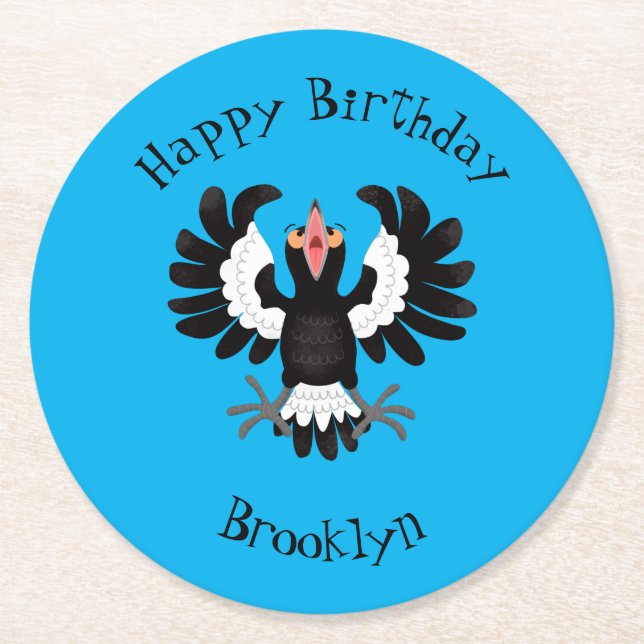 Posavasos Redondo De Papel Gracioso ilustracion de personalizado magpie austr (Anverso)