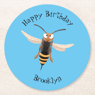 Posavasos Redondo De Papel Gracioso ilustracion personalizado de avispas de a