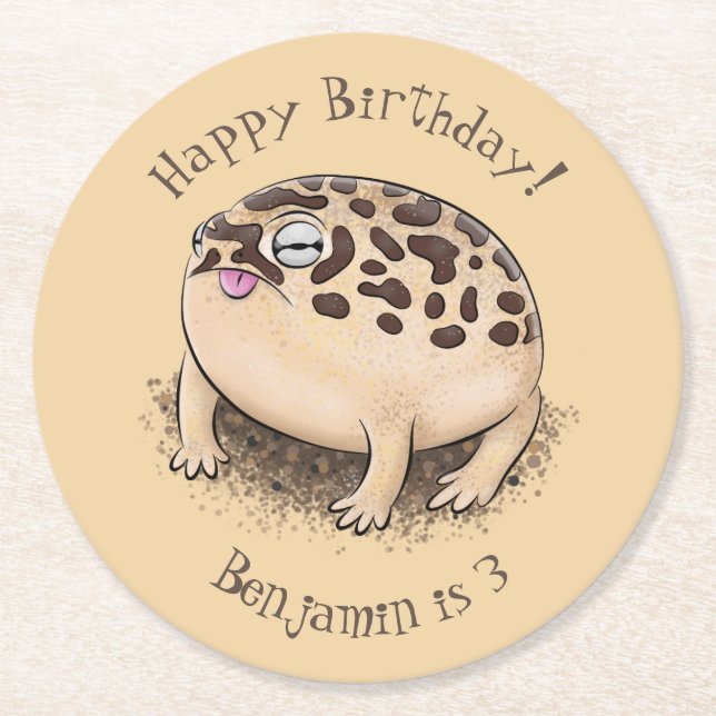 Posavasos Redondo De Papel Gracioso ilustracion personalizado de rana de lluv (Anverso)