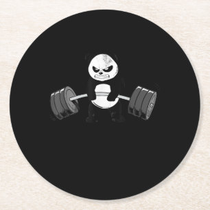 Posavasos Redondo De Papel Gracioso Panda Workout Kitten Gym Deadlift Power