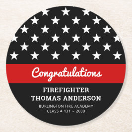 Posavasos Redondo De Papel Graduación de bomberos Fiesta delgado de la línea