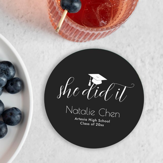 Posavasos Redondo De Papel Graduación de fuentes elegantes y negras modernas (Subido por el creador)