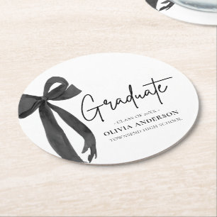 Posavasos Redondo De Papel Graduación de Graduado de Coquette de Black Bow Mo