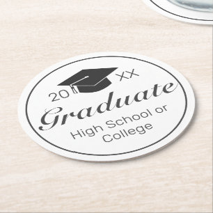 Posavasos Redondo De Papel Graduación de negro blanco Minimalista moderno