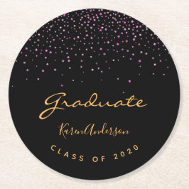 Posavasos Redondo De Papel Graduación del partido de graduación morado de oro