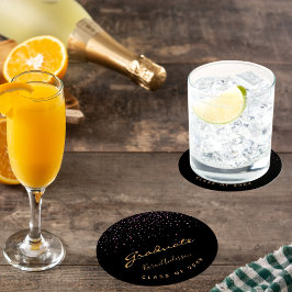 Posavasos Redondo De Papel Graduación del partido de graduación morado de oro