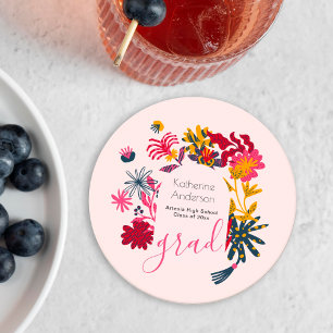 Posavasos Redondo De Papel Graduación floral rosada en arco moderno