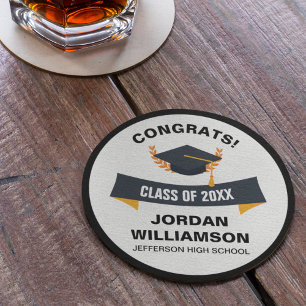 Posavasos Redondo De Papel Graduación Grado Clase de 20XX Personalizado