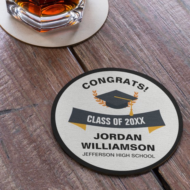 Posavasos Redondo De Papel Graduación Grado Clase de 20XX Personalizado (Subido por el creador)