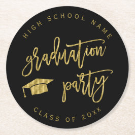 Posavasos Redondo De Papel Graduación Parte Faux Gold Clase de