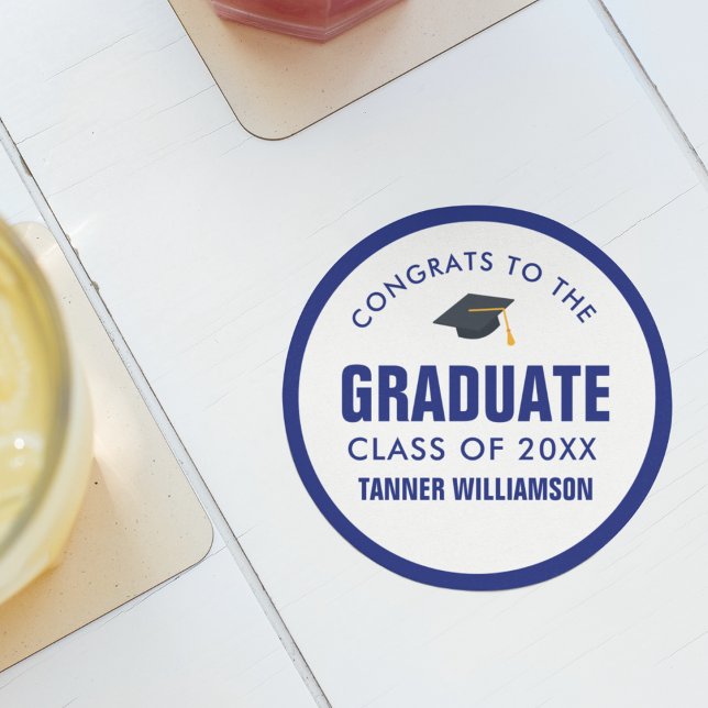 Posavasos Redondo De Papel Graduados Graduados Clase 20XX Personalizado azul  (Subido por el creador)