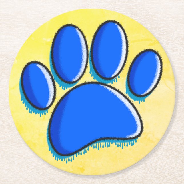 Posavasos Redondo De Papel Graffiti Art Dog Paw Print (Anverso)
