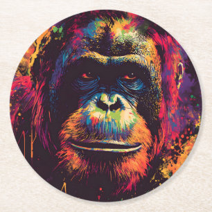 Posavasos Redondo De Papel Graffiti salvaje Gorila de la selva urbana