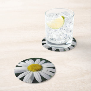 Posavasos Redondo De Papel Gran margarita blanca