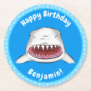 Posavasos Redondo De Papel Gran tiburón blanco significa ilustracion personal