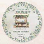 Posavasos Redondo De Papel Granja de mercado de granjeros bienvenidos a ducha<br><div class="desc">Hermoso bosque y eucalipto verde sabio y boutique "Está fresca fuera del mercado" El diseño de la ducha de novia en el mercado de los granjeros. El ambiente rústico y anticuado de la fachada se combina con el mobiliario de madera y el eucalipto de los alrededores, que recuerda a un...</div>