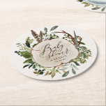 Posavasos Redondo De Papel Granja rústica granero moda botánica de ducha de b<br><div class="desc">Rústica boda botánica y corte de madera diseño de ducha para bebés. Con una hermosa follaje acuarela,  flores blancas,  trozos de madera y escritura a mano. Este diseño moderno le permitirá elegir el estilo de su ducha.</div>