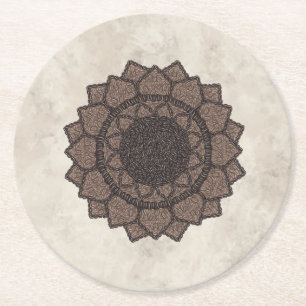 Posavasos Redondo De Papel Grano de Café Mandala-Moderno Orgánico-Amantes del