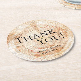 Posavasos Redondo De Papel Grano De Madera Gracias Por El Favor De La Boda Rú