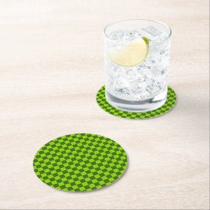 Posavasos Redondo De Papel Green Combination Classic Checkerboard de STaylor