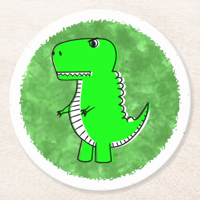 Posavasos Redondo De Papel Green Dino Watercolor Baby Shower (Anverso)