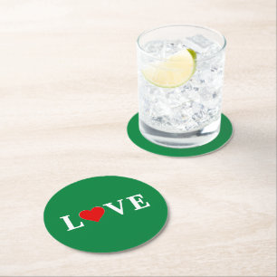 Posavasos Redondo De Papel Green LOVE Heart Retro Elegante