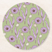 Green Purple Retro Y2K Funky Hippie Flower Pattern