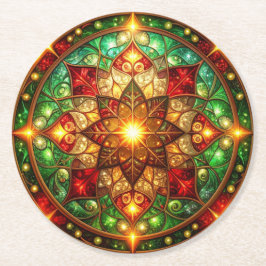 Posavasos Redondo De Papel Green Red Decorative Holiday Paper Coaster