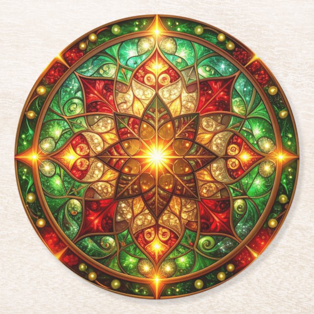Posavasos Redondo De Papel Green Red Decorative Holiday Paper Coaster (Anverso)